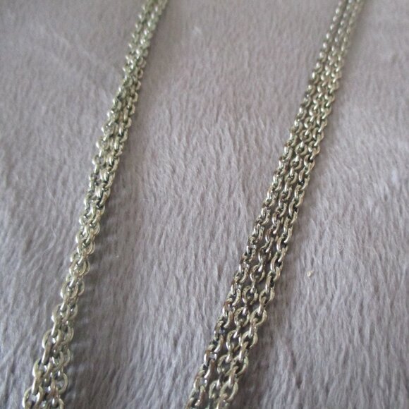 3-Strand Silver Toned Necklace w/ Brown Enamel & Stones - Picture 4 of 6